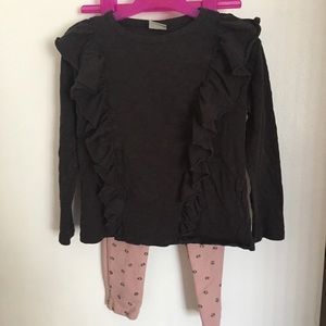 Zara girls ruffle top and legging set